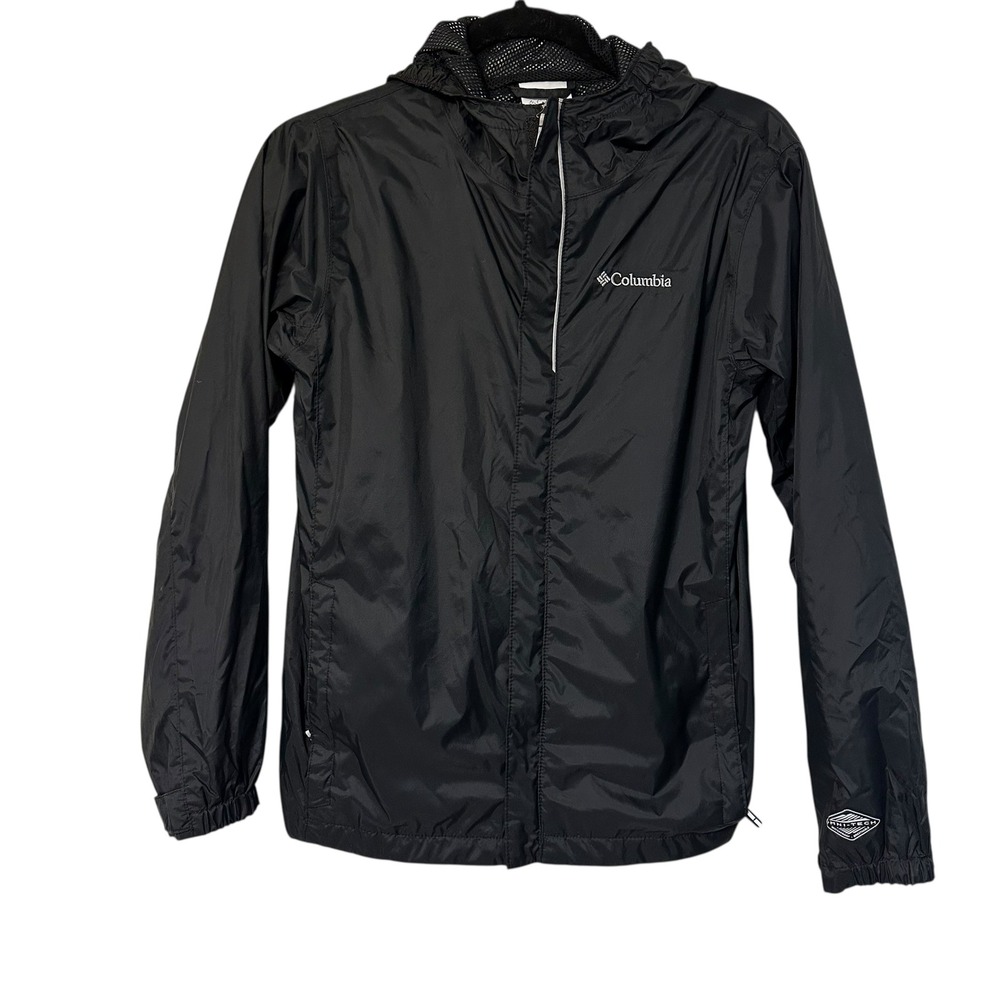 Columbia Omni Tech Waterproof Breathable Hooded Rain Jacket Black‎ Size L Kids